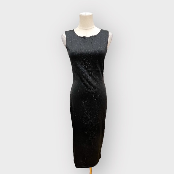Nwt BOOHOO Black Textured Midi Dress (Sz 8) - Picture 1 of 6
